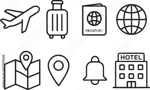 Collection of Travel Icons for Journey Planning and Exploration