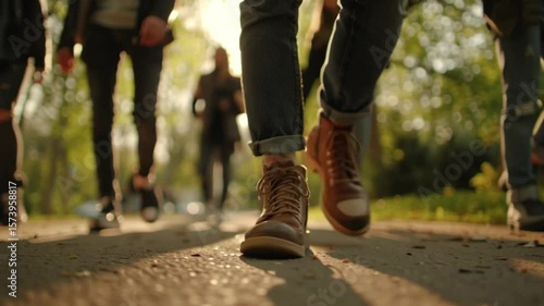 People walking on city street busy urban park road crowd shoes legs feet