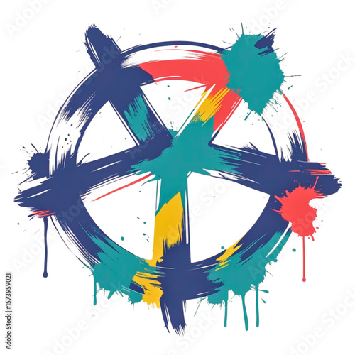 Vibrant abstract anarchy symbol with colorful paint splatters and drips
