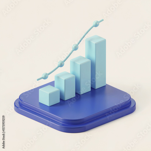 3D Isometric Business Growth Chart with Upward Trend on Blue Platform