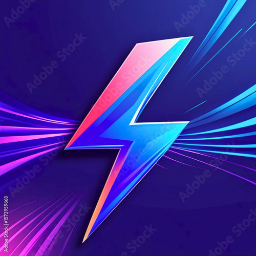 Vibrant electric bolt with blue and purple gradient and white highlights 