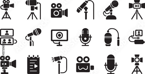 Filmmaking Equipment Icons Cameras, Microphones, Lighting and More