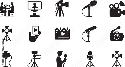 Video Production Equipment Icons Filmmaking, Broadcasting, and Multimedia