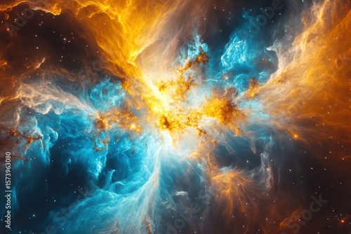 Wallpaper Mural A vibrant nebula with swirling clouds of orange and blue light in a starry sky background Torontodigital.ca