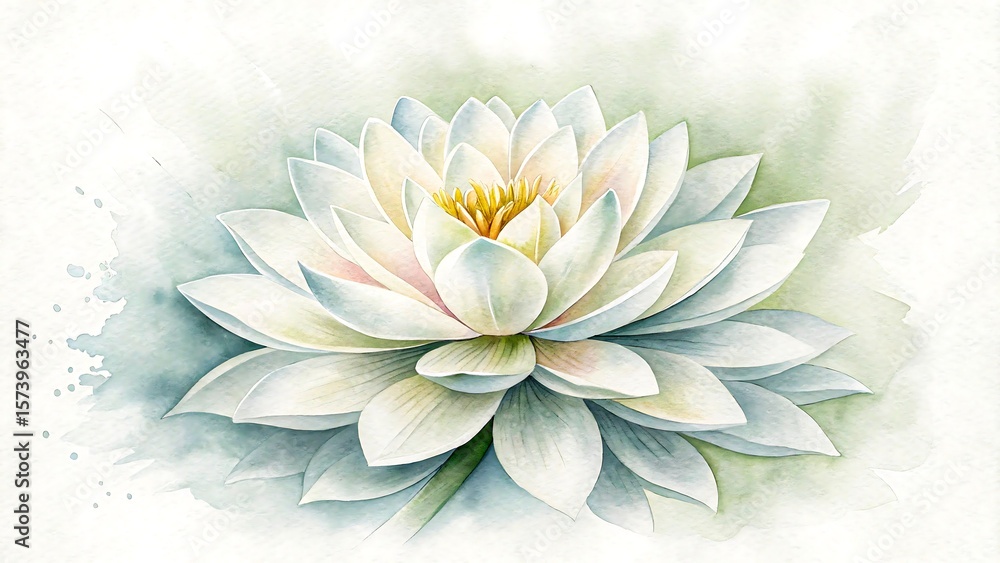 Fototapeta premium White lotus flower in watercolor style with soft background and elegant petals 