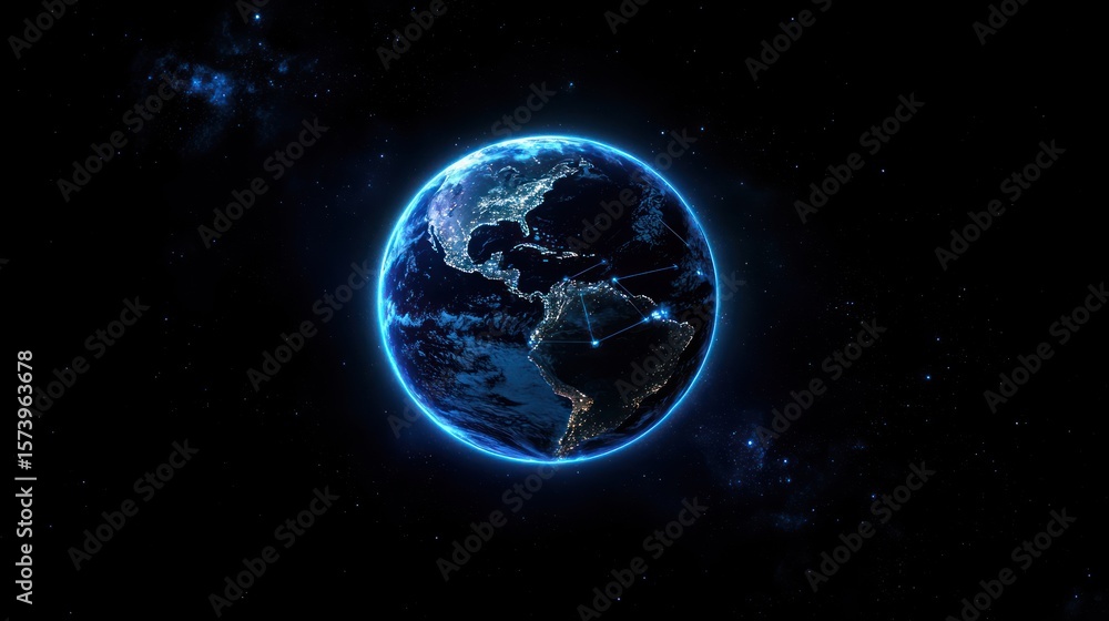 Obraz premium Global Network Connections, Night Earth, Space, Data, Communication, Technology, Background