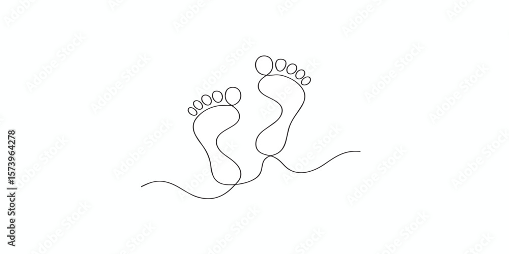 Fototapeta premium Print continuous single line drawing of footprints, line art vector illustration