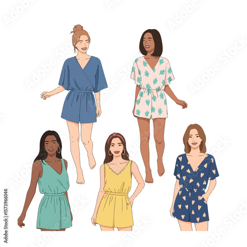 Vector set of women wearing mini skirts with cute clothes