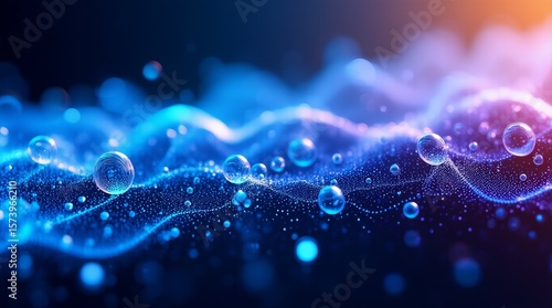 Wallpaper Mural  Title: Abstract Digital Waves in Blue and Purple with Glowing Particle Lights Torontodigital.ca