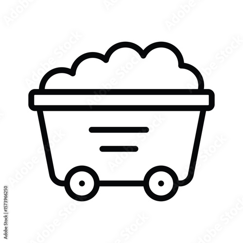 This linear icon portrays a mine cart filled with ore