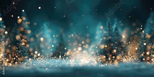 Winter wonderland with glowing, snow-covered trees