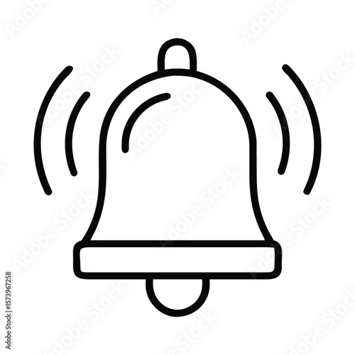 Simple black and white outline icon of a ringing bell for notification alerts