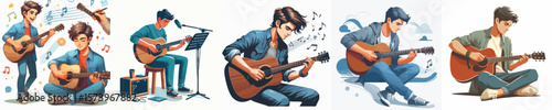 vector image of a young man playing the guitar on a white background