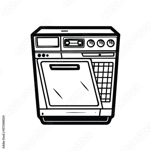 Black and white line art of a dishwasher appliance