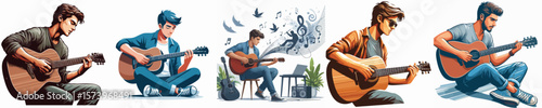 vector image of a young man playing the guitar on a white background