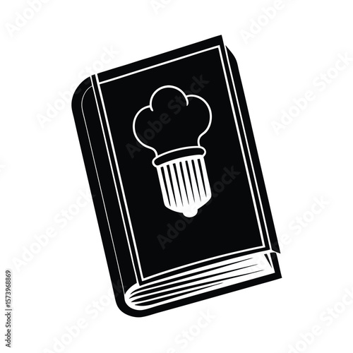 Black cookbook icon with chef hat recipe book cooking