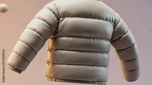 Stylish beige puffer jacket displayed on a mannequin against a gradient background, showcasing modern fashion