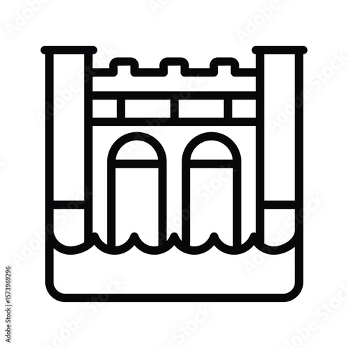 A unique linear icon of dam generating hydropower flow