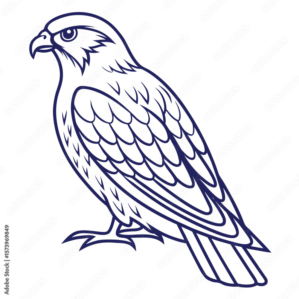 Obraz premium Dark Blue Falcon Bird Outline Line Art White Background