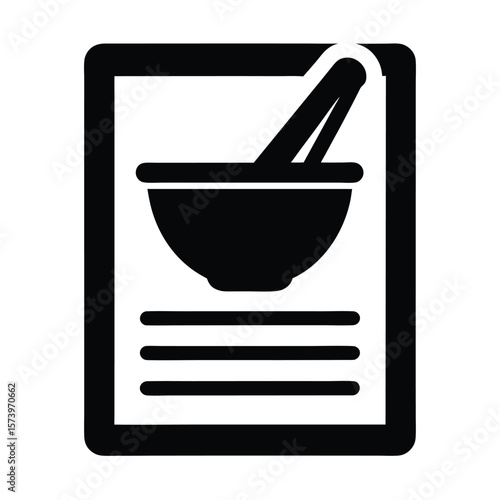 Recipe document with mortar and pestle ingredients