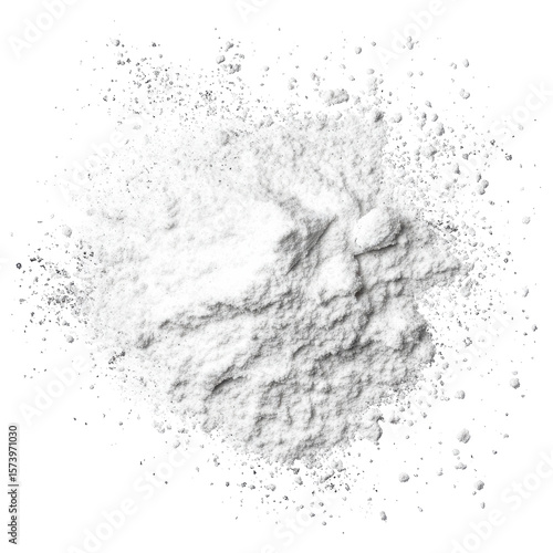 White powder pile isolated on black background texture splash isolated on a transparent background