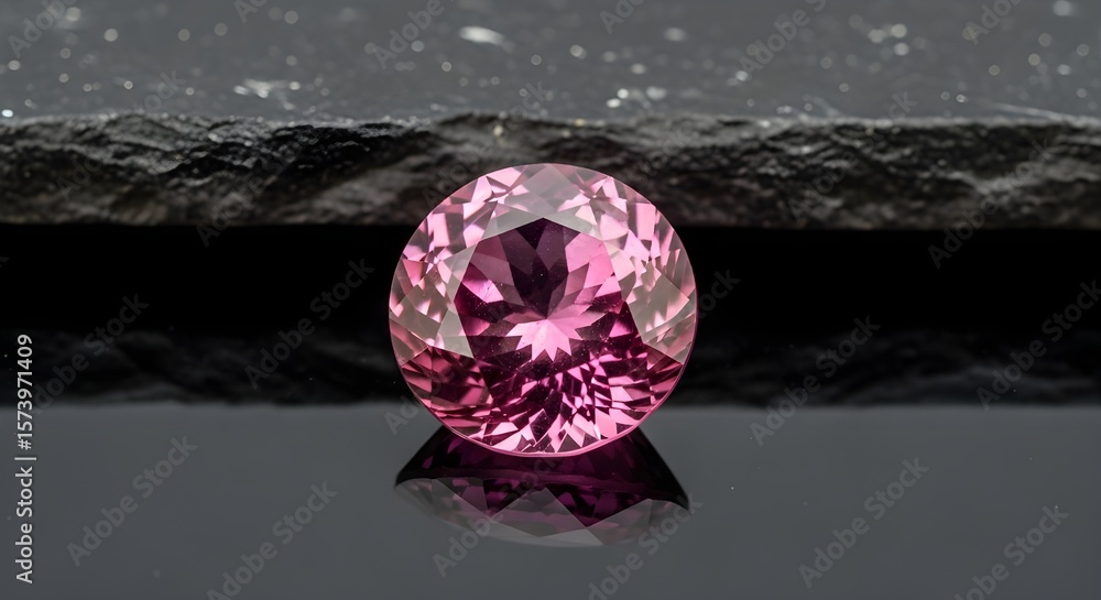 Fototapeta premium Close-Up Bi-Colour Tourmaline Green Pink Faceted Gemstone with Graphite