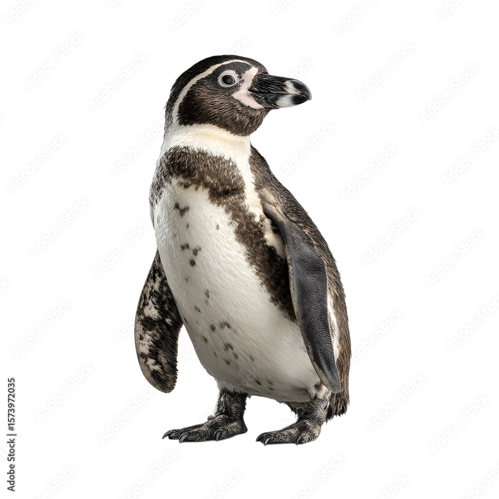 Fototapeta premium Penguin standing upright with short wings and wide feet, isolated on transparent background