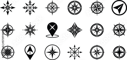 Flat compass direction illustration. Map symbol. North symbol vector set, direction compass icon.