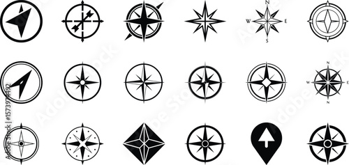 Flat compass direction illustration. Map symbol. North symbol vector set, direction compass icon.