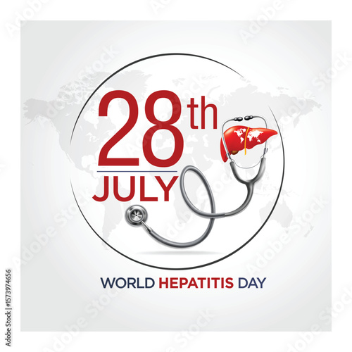 World Hepatitis Day medical Awareness concept. Liver with stethoscope and world map background on 28 july hepatitis day.