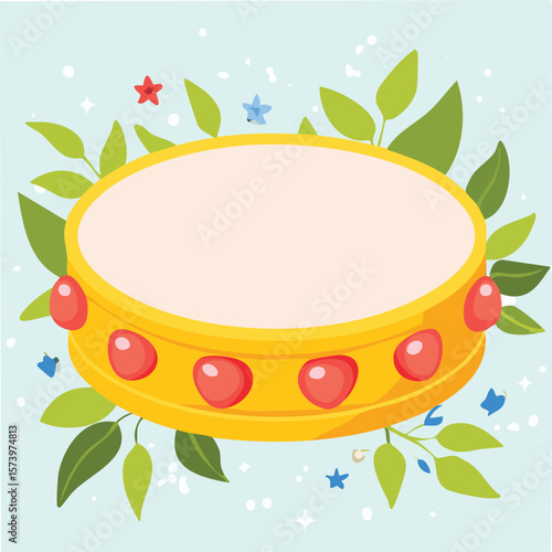 Cute tambourine flat vector