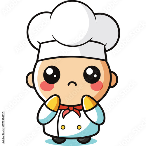 Sad chef cartoon, kitchen background, food blog