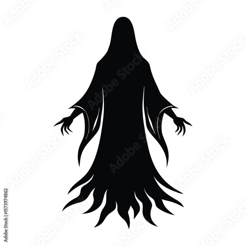 Ghostly Hooded Figure Silhouette Haunted Spirit Vector Illustration