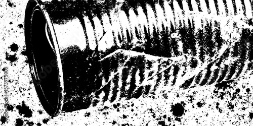 Dented tin can with crushed wall and puncture for grunge overlay design