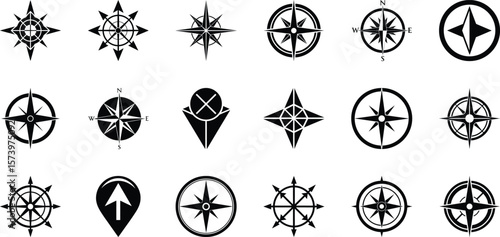 Flat compass direction illustration. Map symbol. North symbol vector set, direction compass icon.