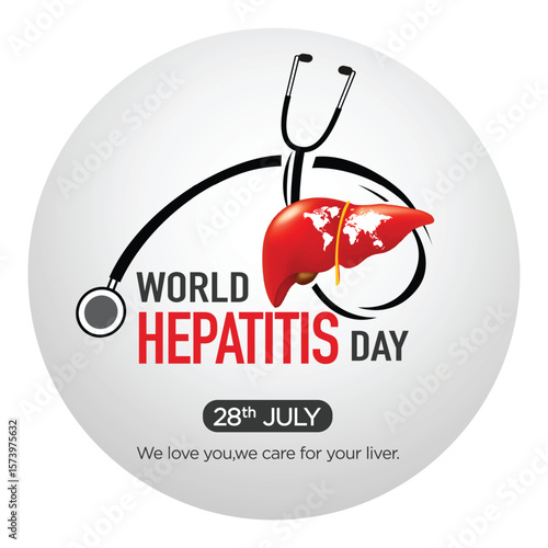 World Hepatitis Day medical Awareness concept. Liver with stethoscope and world map background on 28 july hepatitis day.