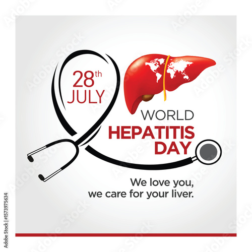 World Hepatitis Day medical Awareness concept. Liver with stethoscope and world map background on 28 july hepatitis day.