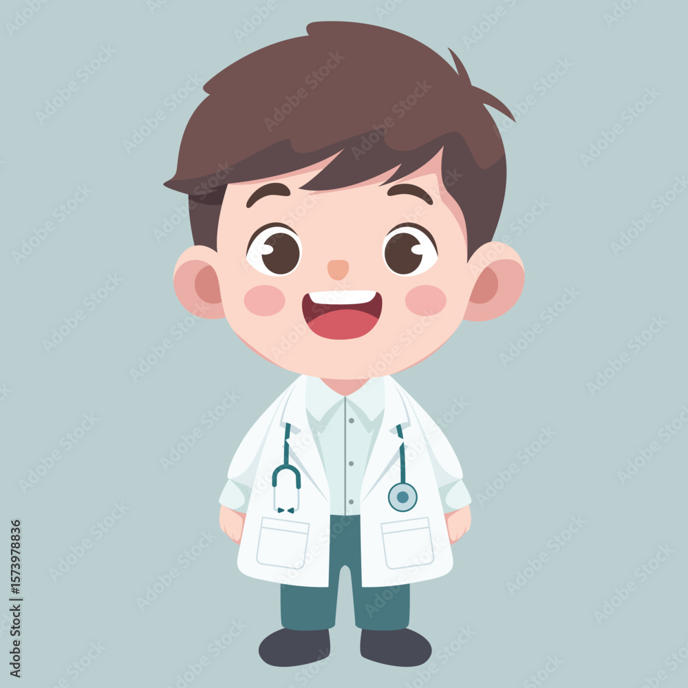 Fototapeta premium Doctor activities. Vector illustration of cute chibi character male doctor