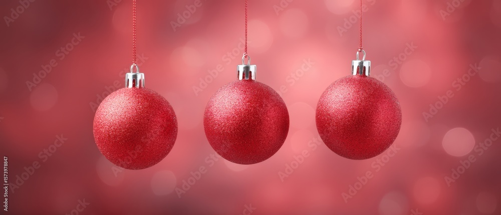 Fototapeta premium Festive red christmas ornaments hanging holiday decor close-up photography cozy indoor setting celebratory atmosphere