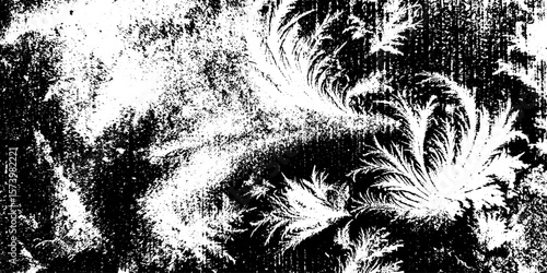 Intricate frost patterns on window pane for winter design and decoration