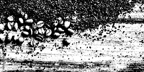 Granular coffee grounds scatter on textured paper background for design use