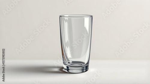Minimalist clear glass on a white surface with subtle soft lighting