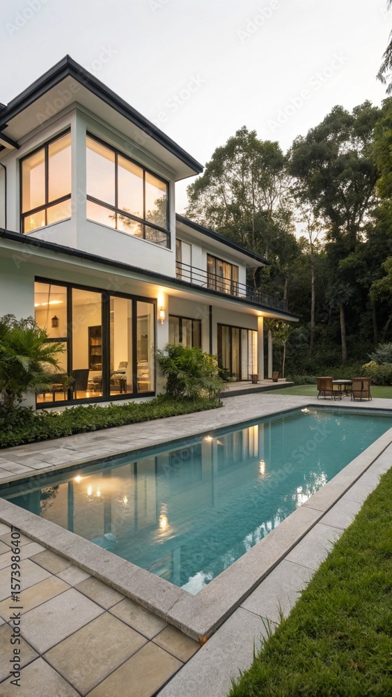 Fototapeta premium Luxury Modern House Mansion with Pool in a Lush Garden
