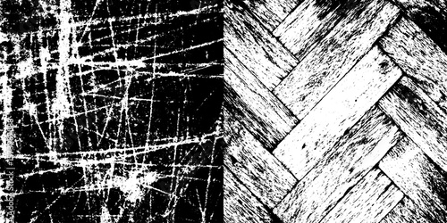 Mismatched wood parquet floor texture with grunge overlay for design projects