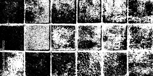 Rustic mosaic tile texture with chipped corners and grunge overlay effect for design