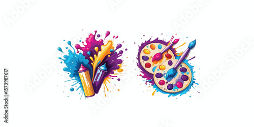 Print   Colorful vector illustration of paint splashes on a white background, vector art illustration, flat design, colorful, white isolated background,