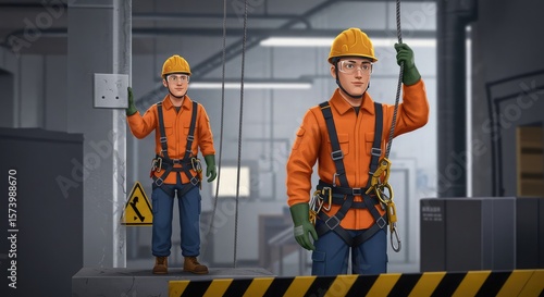construction workers at work in warehouse