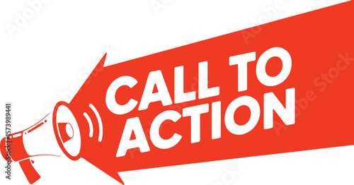 Dynamic megaphone announces urgent call to action with bold red graphic and arrow shape