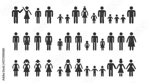 Symbolic black silhouettes of people depicting diverse human forms and relationships