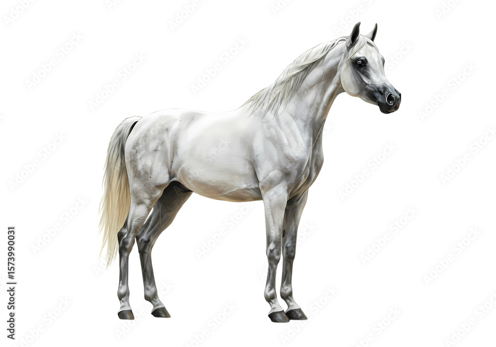 Obraz premium Elegant White Arabian Horse isolated on transparent background